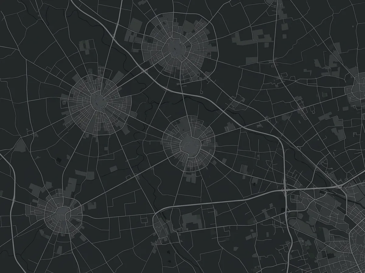 Mappa stilizzata e non in scala dell'area servita, con cinque centri abitati evidenziati